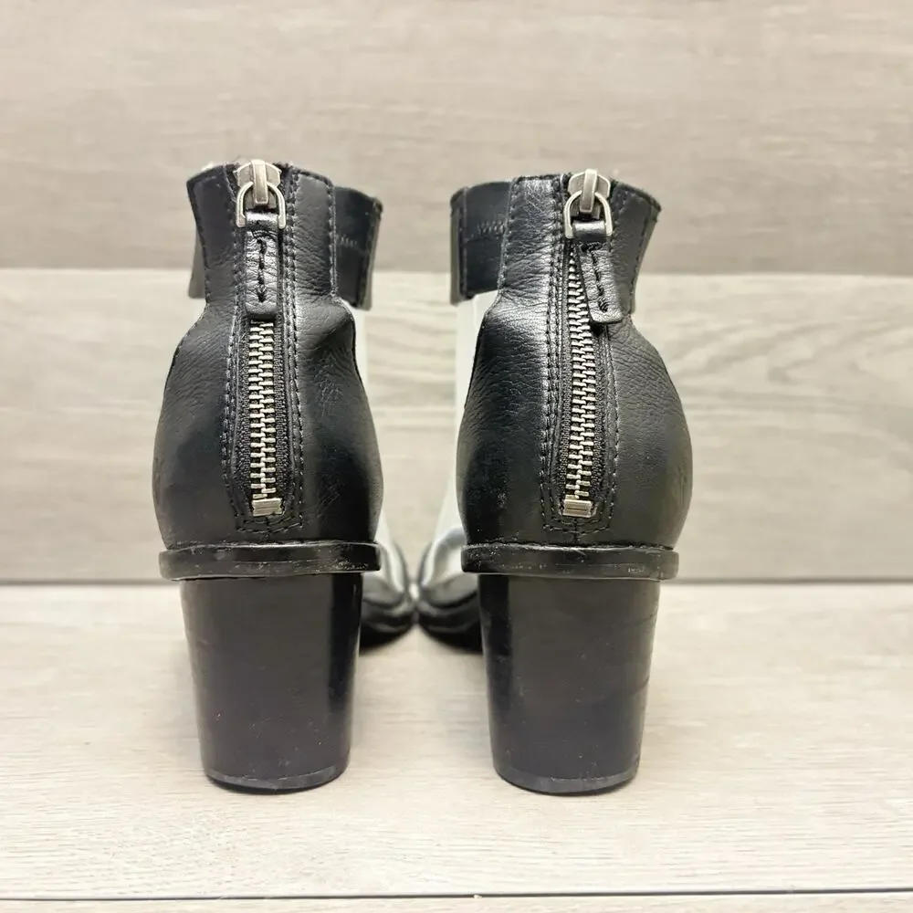 Frye Brielle Sandals Black Leather Back Zip Stacked Heel Sandal Women’s Size 6M